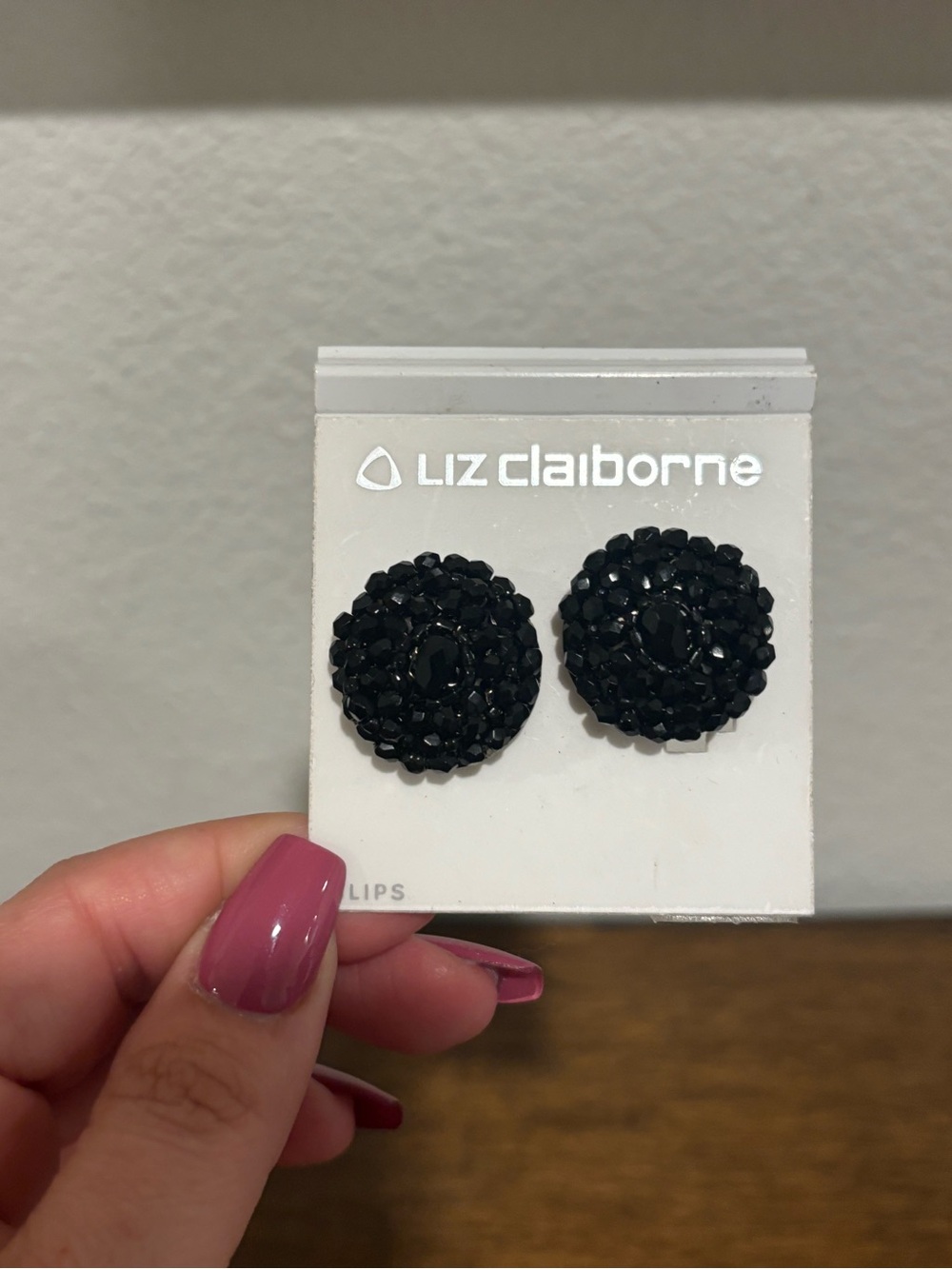 Liz Claiborne Black Faceted Cluster Clip-On Earrings